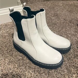 Women's White Leather Ankle Boots